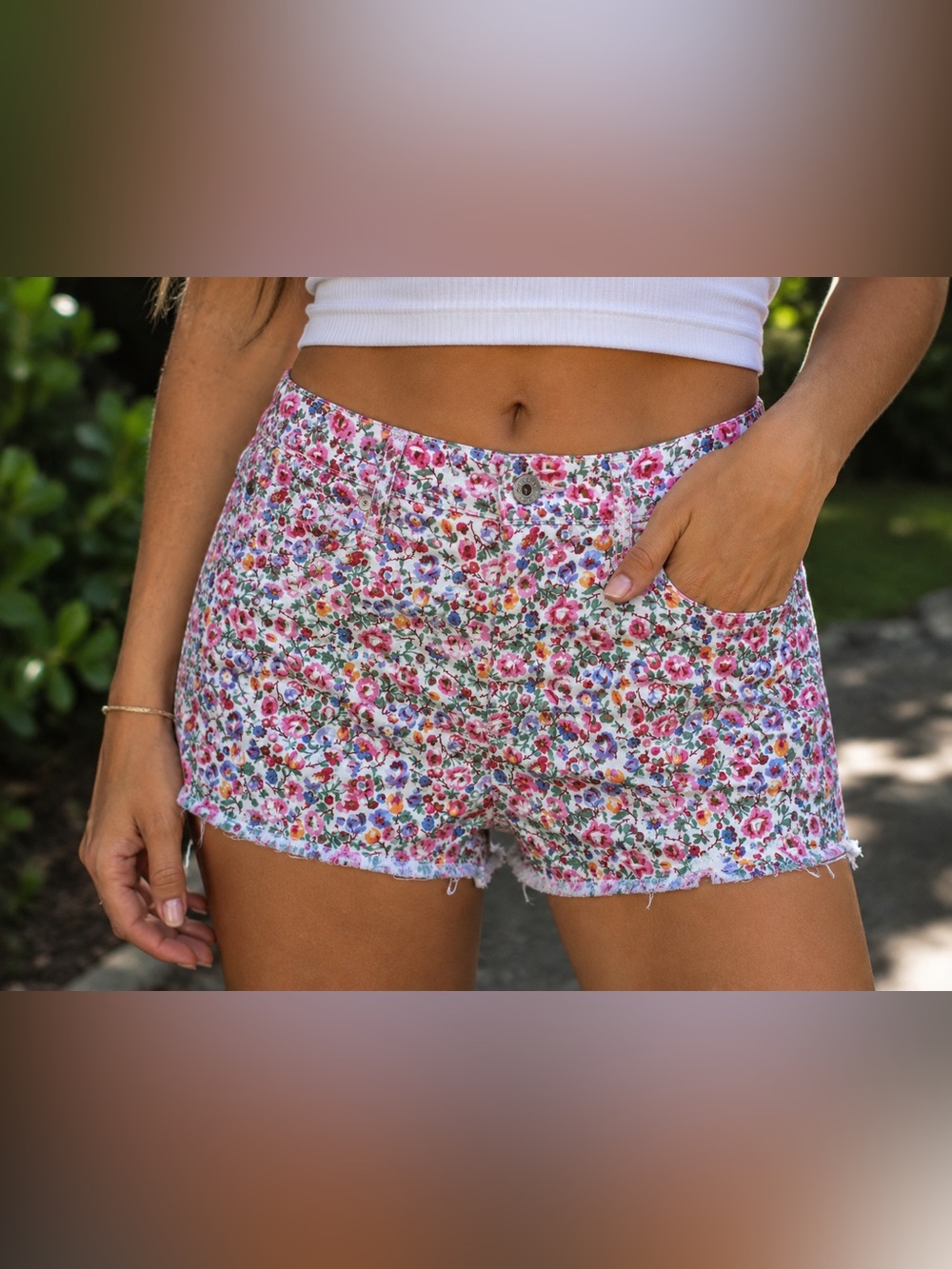 Madewell Summer Floral Cut Off Denim Shorts